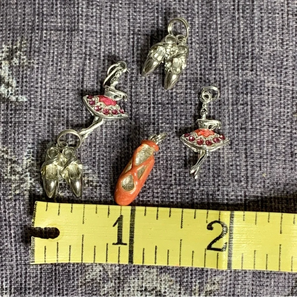 Set of 5 Silver Coated Ballet Theme Charms for Bracelet